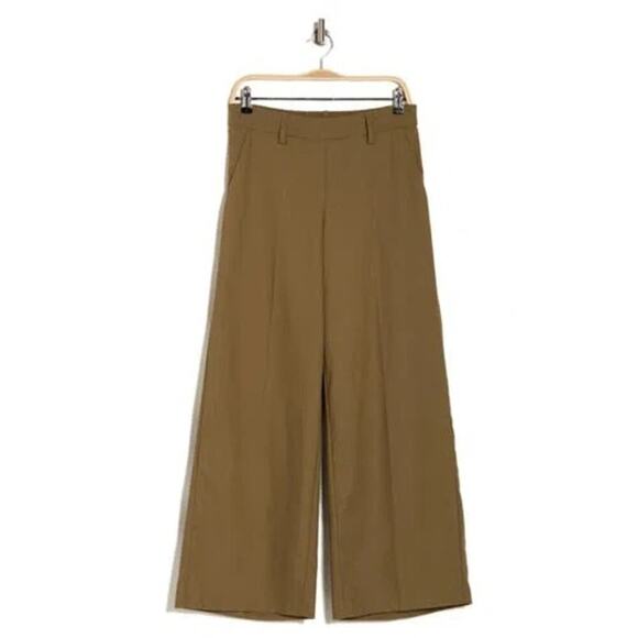 ADRIANNA PAPELL Women's Bronze Olive Flat Front Wide Leg Pants Size 12 - Picture 1 of 7